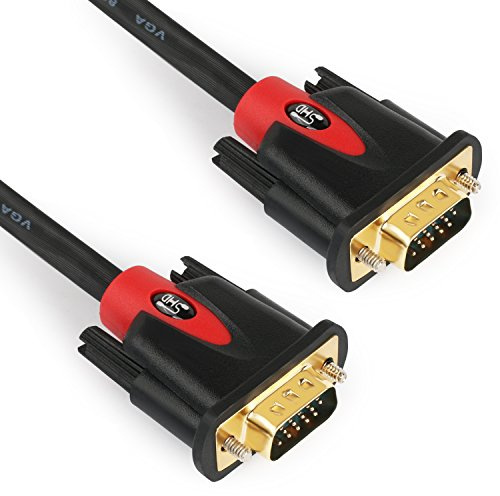SHD VGA Cable 3Feet, VGA to VGA Monitor Cable HD15 SVGA for PC Laptop TV Projector Black and Red Color