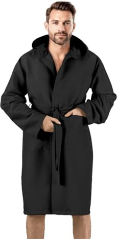 Puraluna Peignoir à capuche en microfibre douce avec sac d'extérieur unisexe, Noir , M