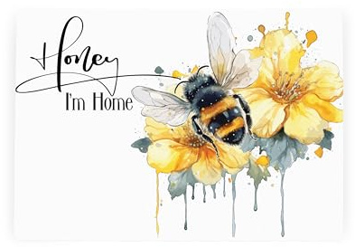 Honey Im Home Small Glass Worktop Saver - Bees & Flowers - Textured Kitchen Chopping/Cutting Board Worktop Protector with Non-Slip Feet 28.5cm x 20cm (11 x 8)