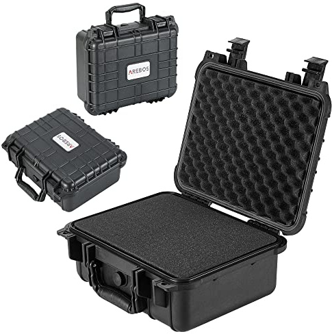Arebos Kamerakoffer 15 L/Hartschalen-Kamerakoffer/unisversal anpassbar/Universalkoffer Fotokoffer mit Einlage für Kamera Objektive und Zubehör/Waffenkoffer/bruchsicher, staubdicht, wetterfest