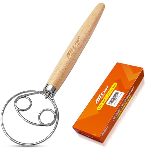 ALLTOP Danish Dough Whisk - Ultimate Dutch Mixer Hand Utensil with Stainless Steel Dough Hook - Essential Sourdough Stirring Stick for Perfect Bread Making Tool