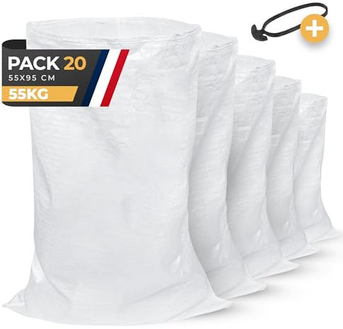 BIBODU Pack 20 Sacos para Escombros | 55 x 95cm - Muy Resistentes (55kg) & Reutilizables | Saco de Escombros perfectos para Arena, Tierra, Jardin, Construcción y Hojas