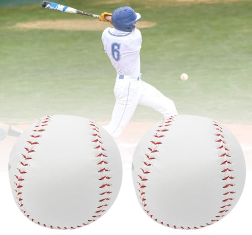 Yowmina 2Pcs Standard Baseball Ball, 9 inch Game Baseballs for Youth and Adult Baseball Players Training, Soft Leather Baseball for Batting Fielding Hitting Pitching Practice