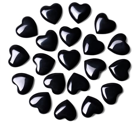 QINJIEJIE 20 Stück Herz Edelsteine Obsidian Steine Heilung Kristall Set Natürliche Steine Herz Stein Reiki Kristalle für Meditation 0,6 Zoll