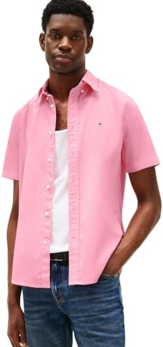 Tommy Hilfiger Uomo Camicia Flex Poplin Solid Maniche Corte, Rosa (Classic Pink), M