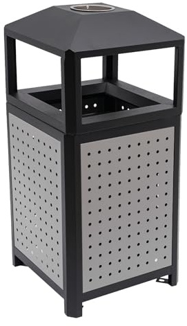 Philipreba Commercial Waste Container Trash Can for Outdoor, Rectangular Trash Can with Ashtray, Stainless Steel Garbage Bin(15 gal with Ashtray)