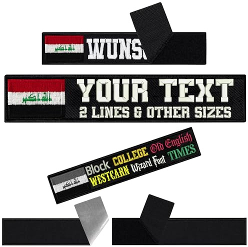 Flaggen Patches personalisiert mit Klettverschluss - Flagge Patch Klettpatch - Aufbügler Aufnäher mit Klett - individuelles Namensschild - Klett Patch (Irak individual Patch black)