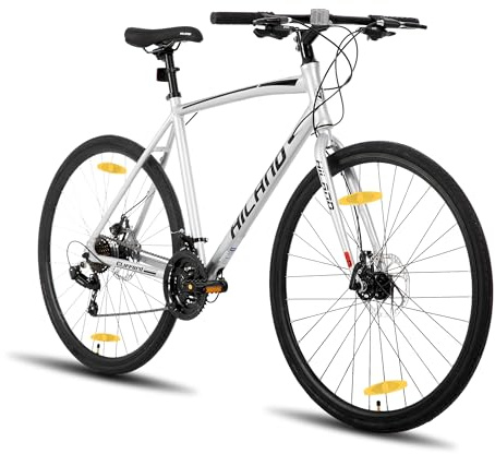 Hiland 28 Zoll Rennrad, Städtischer Pendler Fahrräd mit Scheibenbremse für Männer, 530mm Rahmen Komfortables Rennrad 700C Räder 21 Gänge Silber