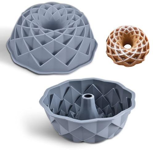 DHSWNNG Set di 2 Stampo in Silicone per Torte, Antiaderenti e Rilascio Rapido Tortiera Stampo Torta Tortiera 23 cm Stampi in Silicone per Ciambella Cake Molds per Torte Budini (Grigio)