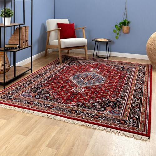 Steffensmeier Orientteppich Bidjar Royal | Orient Wohnzimmerteppich | Schurwolle | handgeknüpft mit Fransen | Rot, Größe: 140x200 cm