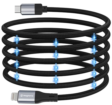 Magtame Câble magnétique USB C vers Lightning, câble de charge rapide spiralé, câble Lightning certifié MFi 3 A, câble de transfert de données pour iPhone 14 13 12 11 Pro Max XR XS X SE