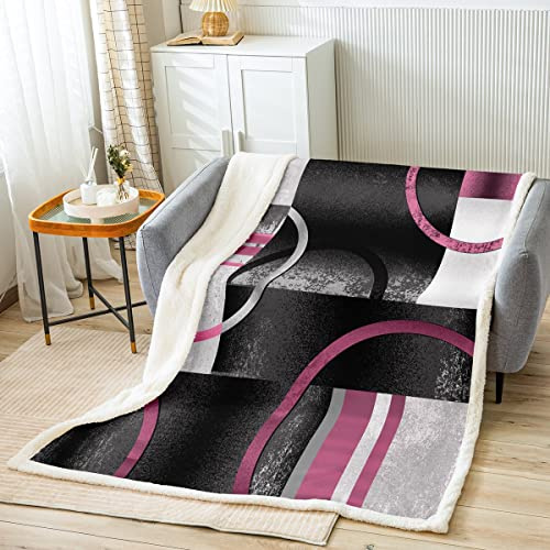 R - Cobija de forro polar geométrico, color rosa, gris, negro, círculo, rayas, arte sherpa, manta de felpa suave, rectangular, cuadrada, acogedora, tamaño individual, 50 x 60 pulgadas