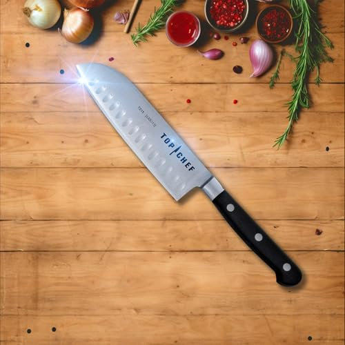 Küchenmesser, Premium Santoku Messer, Fleischmesser mit 17,1 cm Klinge, Scharfes Küchenmesser aus rostfreiem Edelstahl, Schneidemesser für Fleisch, Gemüse, Obst, Sushi, Hobby, Profis und Gastronomie