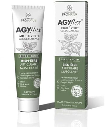 AGYflex ARGILE VERTE – Gel de massage Bien-être – Dos, nuque, épaules, coudes et genoux – Argile verte, Huiles essentielles, Aloe vera, Camphre & Menthol – Tube 100 ml – Fabriqué en France