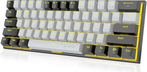 E-Yooso 60% Mechanische Gaming Tastatur mit Roten Switches, US Layout, Kabelgebunden, LED-Beleuchtung, Ultra-kompakte 60 Prozent Tastatur für Windows, Grau Schwarz
