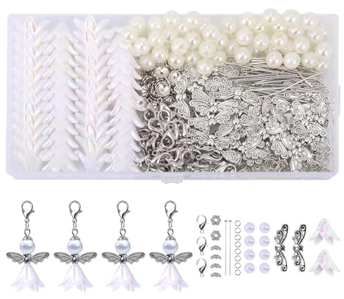 50 Schutzengel Selber Machen Set - Engel Basteln Perlen Handwerk Zubehör, Engel Anhänger Schlüsselanhänger Basteln, Perlen Schutzengel Bastelset, für DIY Basteln Hochzeit Schmuck Halskette