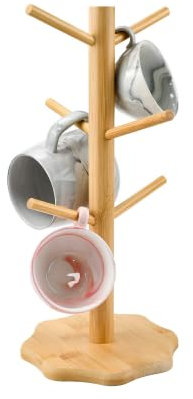 KYYGKY Bamboo Cup Holder Tree 6 Cups Mug Tree Storage Rack Wood Cup Holder Storage Organizer Kitchen Mug Stand Hanger with Thickened Base for Coffee Mugs Tea Cups Trees
