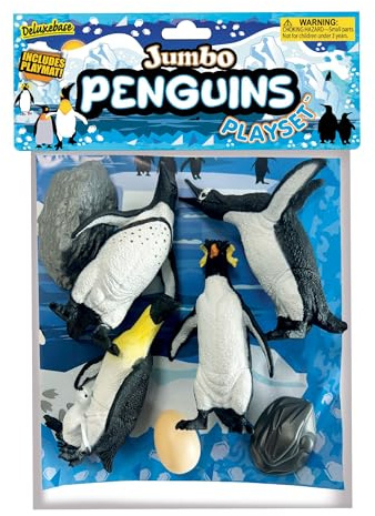 Deluxebase Jumbo Spielset - Pinguine aus großen Tierfiguren Spielzeugset Tasche mit großen arktischen Spielzeugen inklusive Eiern, Felsen und einer Spielmatte Perfektes Pinguin-Set für Kinder