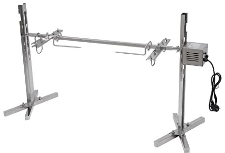 Rotisserie Grill con motore da 20 W, altezza regolabile con girarrosto, grande griglia con spiedino, portata massima 40 kg, con sistema di rotazione 2,5 giri/min, con design sospeso, fori di
