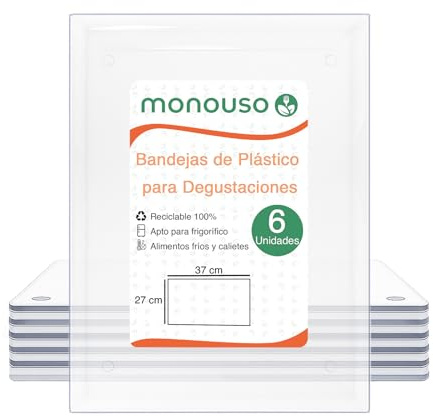 Monouso | 6 Bandejas de Plástico para Degustaciones, 37x27x2cm, Color Transparente, Bandejas para Degustaciones, Catering, Eventos, Restaurantes, Hostelería