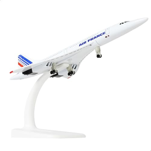 QIYUMOKE Concorde i skala 1/300 för Air France flygplansmodellbyggsats av gjuten metall med stativ Concorde modellflygplan för kreativa skrivbordsdekorationer eller flygplanspresenter (7,9 tum)