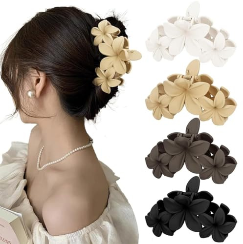 KIRZAX 4 Pièces Pince À Cheveux Fleur Pince Cheveux Femme,Pince Crabe 11cm, Hair Claw Clip antidérapantes,Convient Aux Cheveux Longs, Cheveux Raides, Cheveux Bouclés, Cheveux Fins, Cheveux Épais