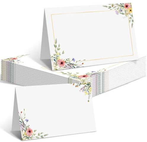 Xinfin 50pcs Wedding Place Cards Flower Name Place Cards for Table Setting Wedding Table Numbers Birthday Baby Shower Party Decorations (Flower A)