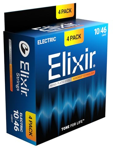 Elixir® Strings Electric Guitar Strings with NANOWEB® Technology, Light (.010-.046) - Amazon Exclusive 4 Pack