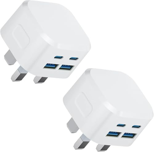 2Pack USB C Plug Fast Charge i Phone, 40W/4-Port USBC Type C Charger Plug UK Power Adapter with USB Wall Plug Charging for iPhone Apple 17/17 Air/17 Pro Max 16e 16 15 14 13 12 11 X XS XR 8 7 SE, iPad