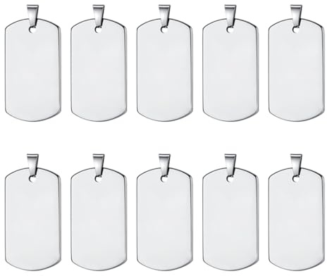 Dog Tags Military Blank for Laser Engraving, Shiny Stainless Steel Pet Metal Tags Blank for Stamping, 10 Pcs