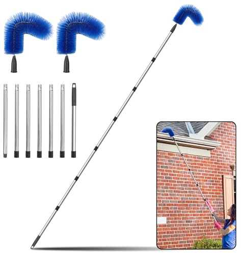 Flamorrow Gutter Cleaning Brush, 9.5 Ft Extendable Roofing Guard Cleaner Tool with Telescopic Pole & 2 Brush Heads, Gutter Cleaning Tools from Ground for Easy Remove Debris and Leaves