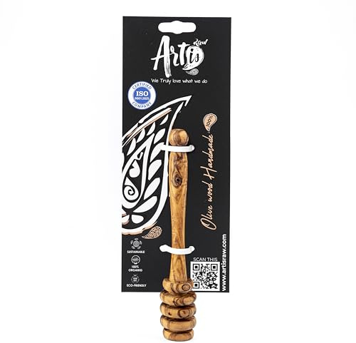 Artisraw Olive Wood Honey Dipper Stick – 5.9 Inch Natural Handmade Honey Stirrer Wand for Jars, Tea, Coffee, Cooking, Drizzling, Spreading – Eco-Friendly Kitchen Tool