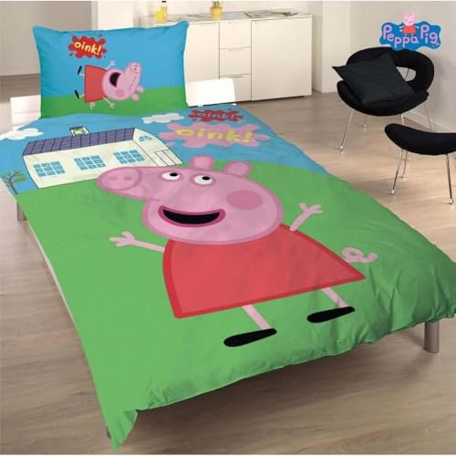 Peppa Pig Funda Nórdica Reversible, 150x220 cm, 2 Piezas, Microfibra, para Cama 90 cm, Diseño Infantil, Multicolor