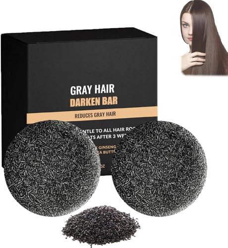 Savon anti-cheveux gris,savon noir au sésame et au ginseng,shampoing nettoyant en profondeur,savon noircissant pour che/veux et barbe,hydratant et volumateur pour un nettoyage du cuir chevelu (2 PCS)