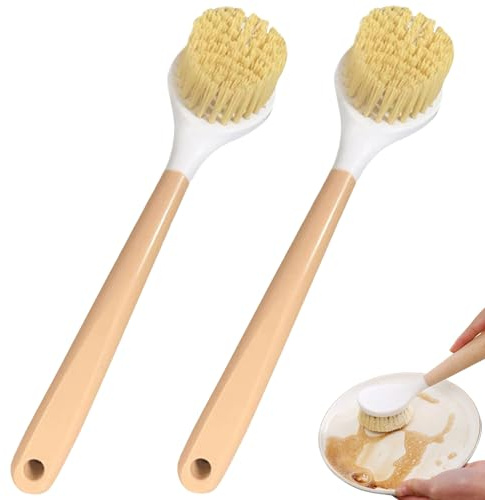 Spazzole da cucina per piatti, 2 spazzole per piatti con manico, spazzola per lavare i per pulire pentole, lavello e fornelli