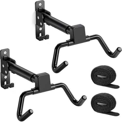 monTEK Bike Wall Mount with Helmet Hook, Adjustable Distance & Angle, 30kg | 2 Pack Heavy-Duty Bike Hanger, Foldable Bike Wall Rack for Garage, Space-Saving Bicycle Storage for MTB, Road & E-Bike