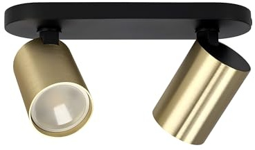 EDO Focos de Techo GU10 con 2 Focos MALGA ELEGANT Negra y Dorada Orientable, Lampara de Techo Interior Ajustables y Giratorios Moderno, Plafón para Salon, Dormitorio, Cocina, Sin Bombilla