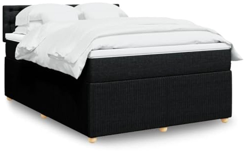 Owoxanthellate Boxspringbett Schwarz 140x190 cm mit Taschenfederkernmatratze und Topper, Stoffbezug strapazierfähig, massives Kiefernholz, moderner Komfort für Schlafzimmer Gästezimmer Loft