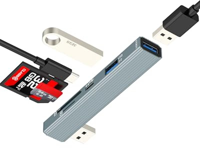 USB 3.0 Hub SD Card Reader USB C Adapter Splitter Port Multiport Type C Cable Laptop PC Micro SD Memory Stick Camera Flash Drive Compact Station Dual Double Charger Charging Converter Multiple Adaptor