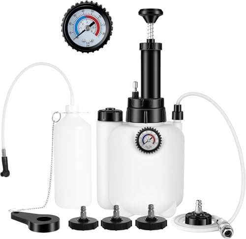 Brake Bleeder Kit with 3L Pressure Tank & 1L Waste Bottle, One Person Brake Fluid Bleeding Tool with 4 Adapters, Pressure Brake Bleeder for Brake Fluid Change, Compatible with Most European Vehicles