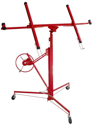 Monucep XXL Plattenheber 68 kg, Höhe 132-335 cm, Rot | Trockenbau-Montagehilfe für 1-Mann-Bedienung, Plattenauflage bis 295 cm breit sowie Decken- und Wandmontage von Holzpaneelen