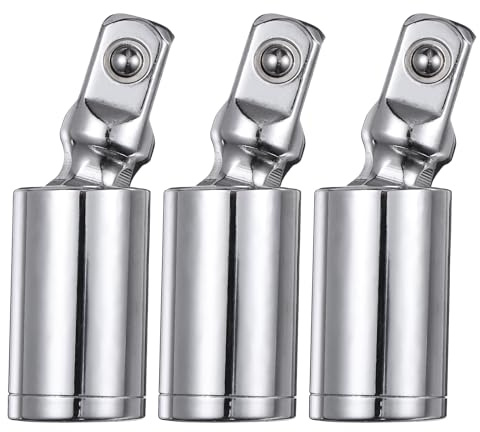 sourcing map 3 Pcs Universal Joint Socket Adapter 1/2 Drive CR-V Steel Impact Swivel Socket Adapter Universal Joint for Wrench Driver Tool, Silver