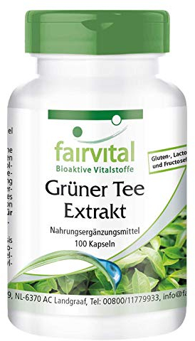 Fairvital | Grüner Tee Extrakt - 100 Kapseln - Polyphenole, Catechine, EGCG & Koffein - HOCHDOSIERT - VEGAN - Camellia sinensis