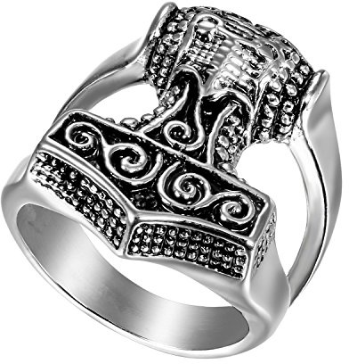Flongo herrring tummisring, herrring herrring stor bred rostfritt stål band ring bandring svart silver thors hammare sigillring gotik motorcykelförare cyklist män accessoarer e rostfritt stål, 59 (18,8), cod. F082062