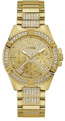 Guess Damen Armbanduhr Lady Frontier mit goldfarbenem Edelstahlarmband, 5 Bar, Gehäusedurchmesser: 40 mm, W1156L2