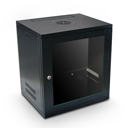 Server Rack Data Cabinet Deep Wall Mounted - 12U 450mm 19 Black Storage Rack for Home, Office, Server Room with Glass Door, Removable Side Panels, Front-Rear Lockable (Flat-packed)