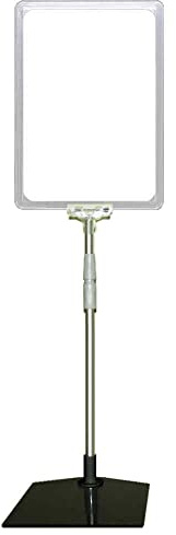 Plakatständer DIN A4 Rahmen transparent, Teleskopständer höhenverstellbar bis 580 mm mit Teleskoprohr ALU Kunststoff, Fuß eckig 160x192 mm Stahl schwarz, Kundenstopper, Aufsteller