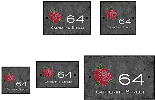 Rustic Natural Slate Door Number House Gate Sign Plaque Sign Personalised Printed Colour Name Plate (Style D)