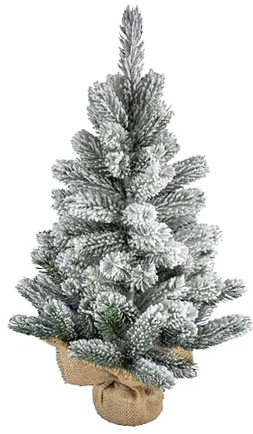 artplants.de Kunst Tannenbaum Innsbruck, Jutesack, beschneit, 60cm, Ø 40cm - Tisch Weihnachtsbaum