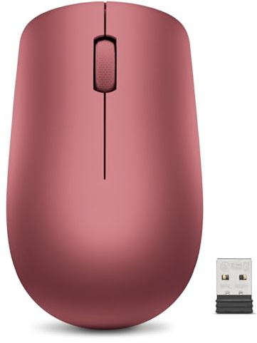 Lenovo 530 trådlös mus, tvåhänt design, Nano USB-anslutning, kompatibel med Windows-bärbara datorer och datorer – körsbärsröd